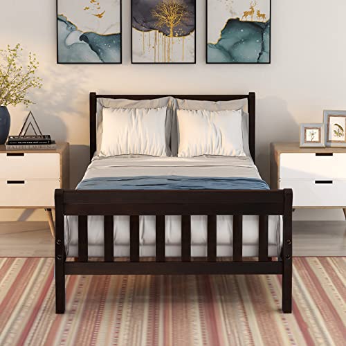 Harper & Bright Designs Wood Twin Size Modern Sleigh Bed for Kids, Platform Bed Twin Bed Frame with Headboard Footboard Wood Slat Support,No Box-Spring Needed