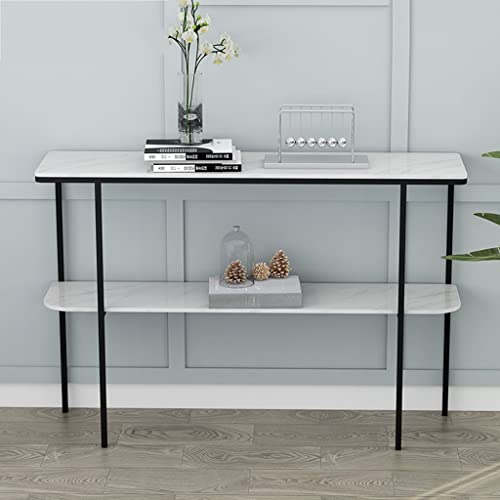 Console Table Extra Long Entryway Table with 2 Storage Shelves Modern Faux Marble Entry Table with Metal Frame, Simple Living Room End Table (White 80x30x80cm)