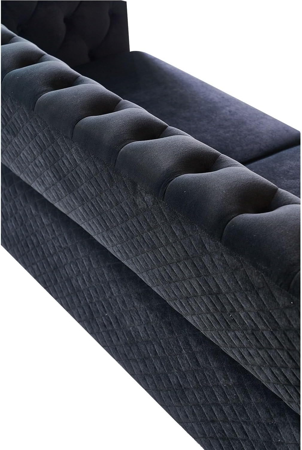 Mid-Century Black Velvet Sofa with Button Tufted Back 87.4