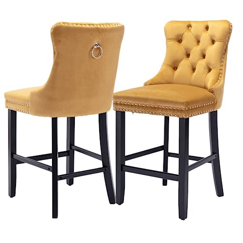 Danxee Velvet Counter Height Upholstered Barstools, Bar Stools Seat Height 27