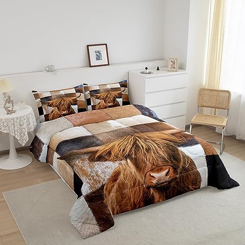 Western Cowboy Kids Comforter Set Full Size,Cowboy Horse Cactus Rustic Farmhouse Bedding Set,Boys Men Adults Bedroom Decor,Cowboy Hat Country Down Comforter,Black Retro Duvet Insert,2 Pillowcases