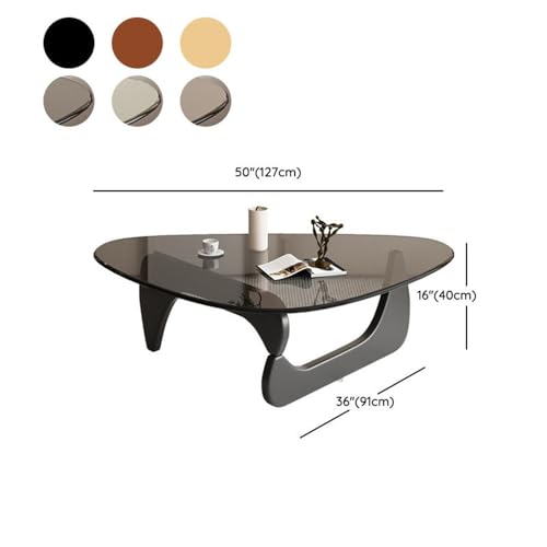 NIUYAO Coffee Table with Triangle Glass Tabletop Vintage Glass End Table Solid Wood Base Modern Table for Living Room Study Leisure -Top:Grey Glass Base:Black Wood 50
