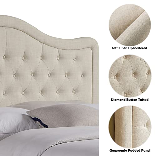 Rosevera Grayson Adjustable Headboard Bed with Fine Polyester and Button Tufting for Bedroom, Full, Classic Beige