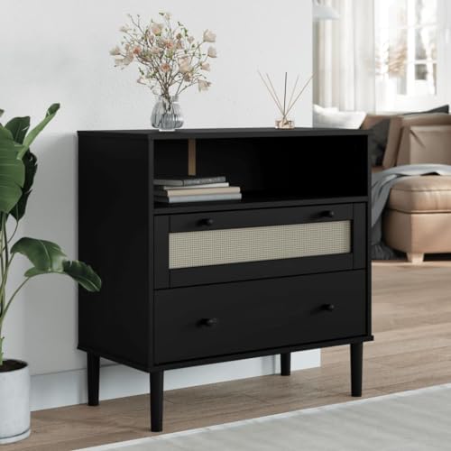 Sideboard Rattan Look Black 31.5