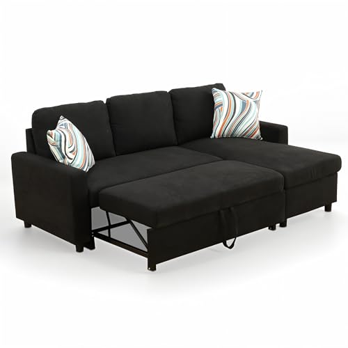 Modern L-Shaped Couch SofaBed Reversible Sectional Sofa Sleeper with Storage Chaise Lounge, Red