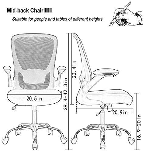 Home Office Chair Mesh Desk,Computer Chairs,Executive Chair Adjustable Height Mid Back Task Chair with Lumbar Support Armrest Swivel Task Chair Ergonomic Chairs for Home Office(Blue)