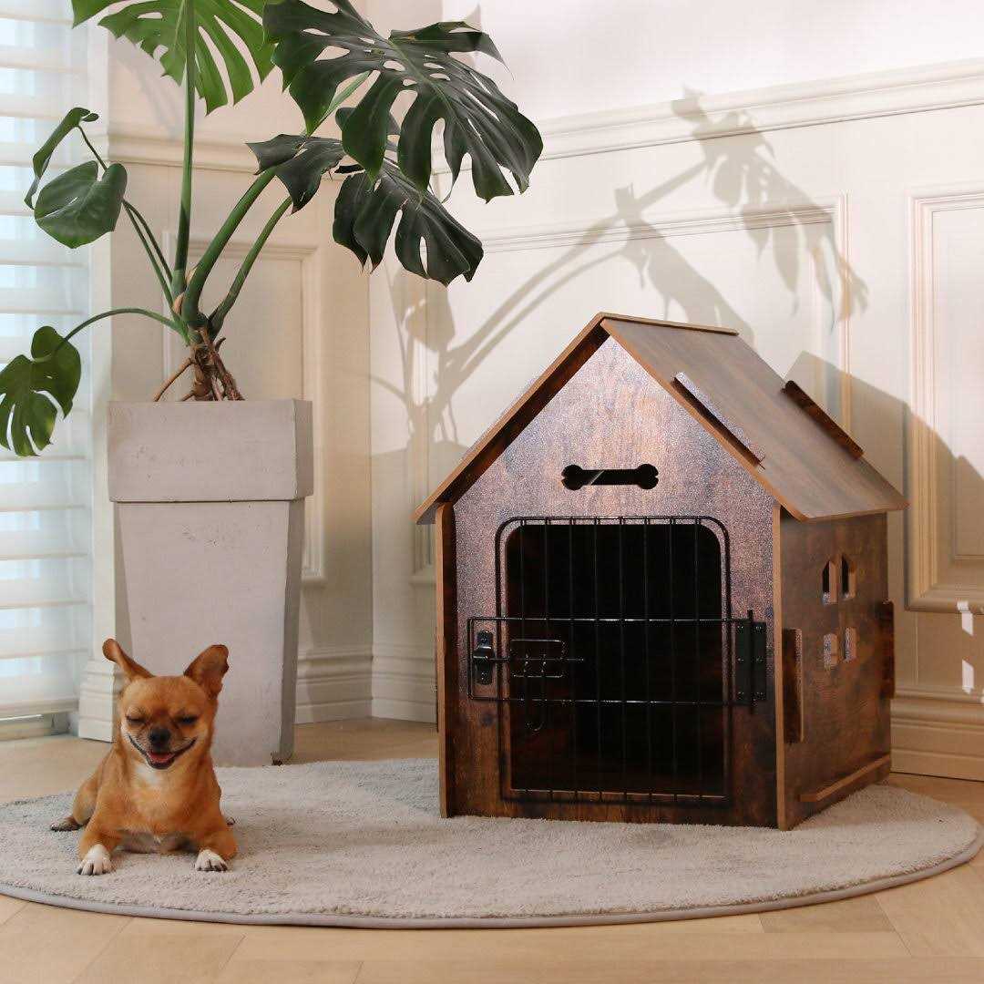 Byrn Wooden Pet house Indoor w/ Roof dog house w/ Removable Mat and Lockable Door for Small dog cat Tucker Murphy Pet Finish - Pet Supplies online store