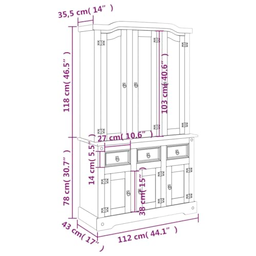 XAVIER Kitchen Cabinet、Sideboard、Living Room Cabinet、Console Cabinet Highboard Corona White 44.1