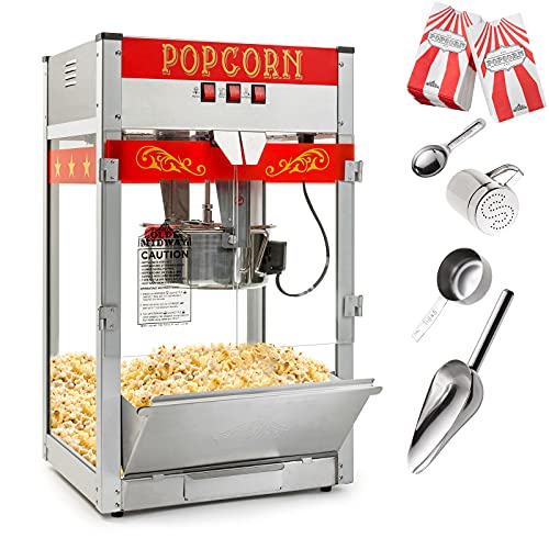 Olde Midway Commercial Popcorn Machine Maker Popper with Large 12-Ounce Kettle - Black