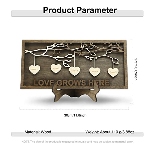 Jeweidea Personalized Family Sign with 2-9 Names Custom Wooden Tree of Life Frame Engraved Wood Plaques Decor Birthday Gift for Mother Women