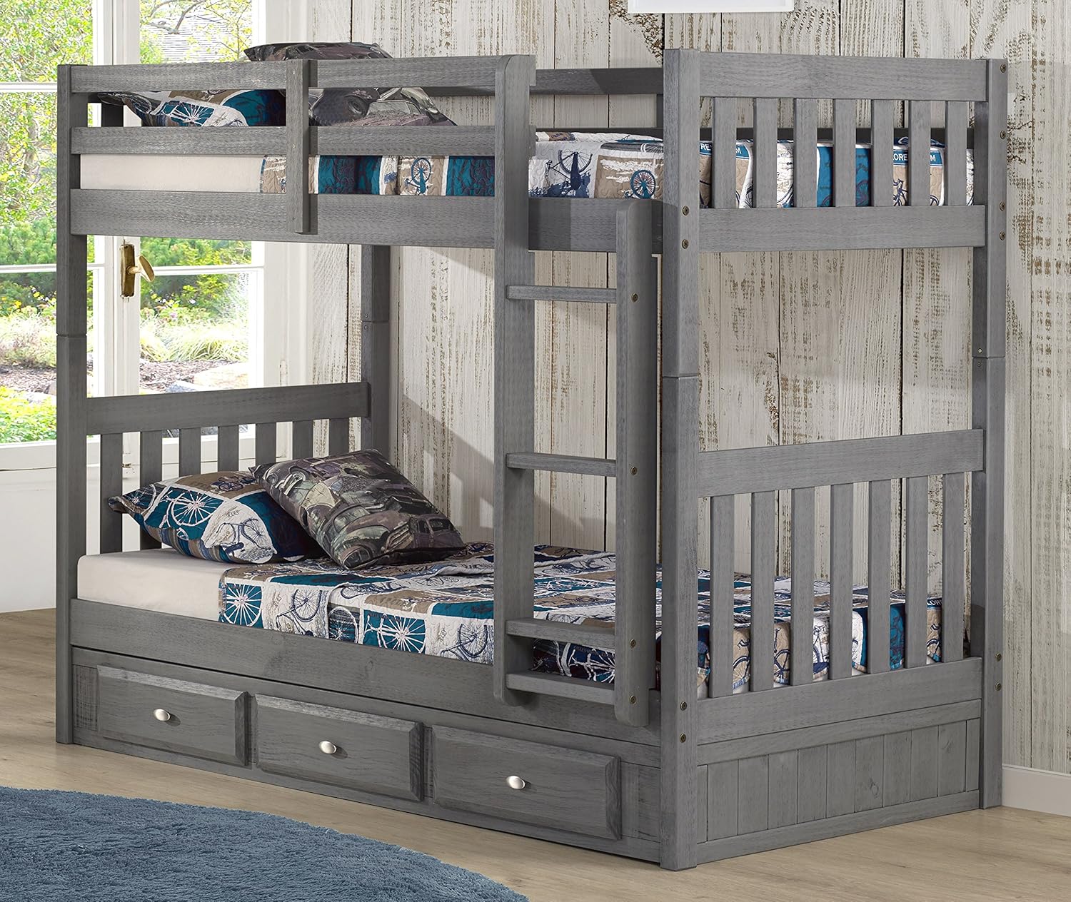 Discovery World Furniture Charcoal Twin over Twin Bunk Bed with 3 Drawer Storage