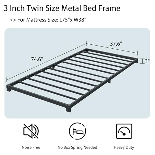 3 Inch Full Size Bed Frame Heavy Duty Metal Platform Low Profile Bed Frame No Box Spring Needed, Steel Slat Support, Easy Assembly, Black