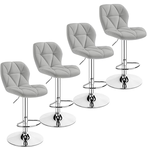 Yaheetech Modern Bar Chairs Set of 4 Counter Stool Bar Stools with Backrest Height Adjustable Bar Stools Metal Frame Leather Stools, Retro Brown