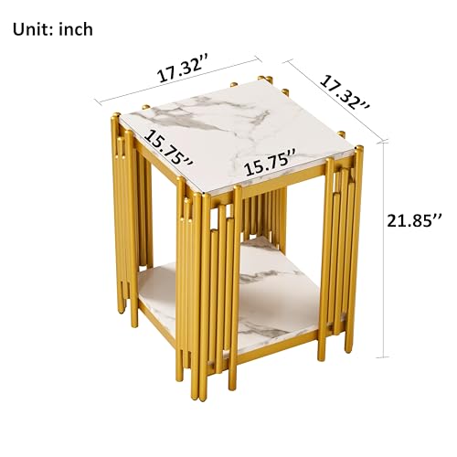 17.32 X 15.75'' Modern End Table, Rectangle Simple Side Table with 1-Tier Storage Shelves, Metal Minimalist Accent Table for Living Room, Office