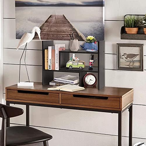 Small Wood Adjustable Desktop Bookshelf, Expandable Desktop Storage Organizer, Desktop Organizer Office Storage Rack, Display Shelf Rack, Office Supplies Desk Organizer(White)