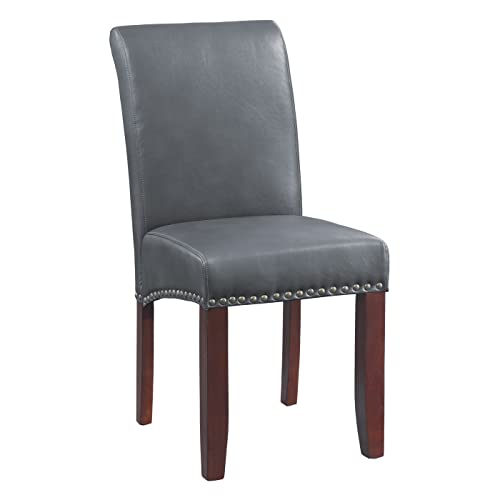 OSP Home Furnishings Parsons Dining Chair with Antique Bronze Nail Heads, Smoke Fabric