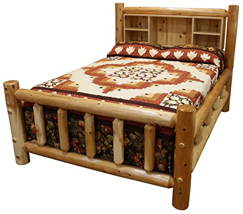 Red Cedar Log Queen Bookshelf Bed with Double Side Rail