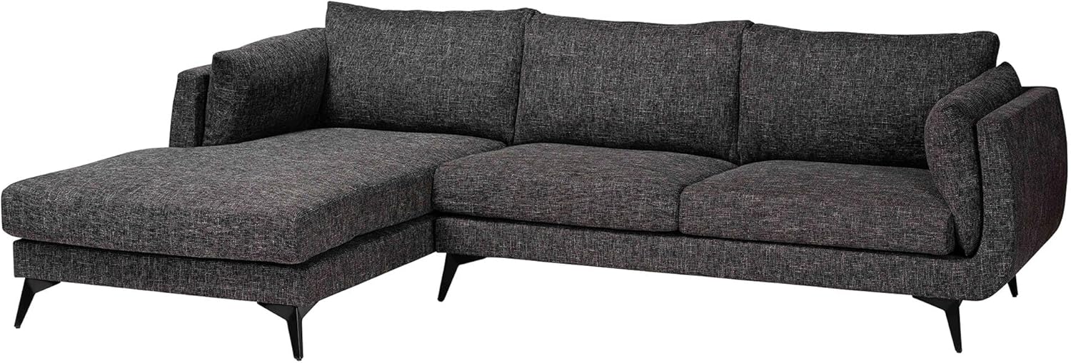 Baxton Studio Cantu Twill Fabric Sectional Sofa, 3-Seater, Dark Gravel Grey