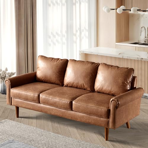 Sofa Couches 69” Mid-Century Modern Couch Breathable Faux Leather Loveseat Sofas & Couches for Living Room Apartment Office Dark Brown