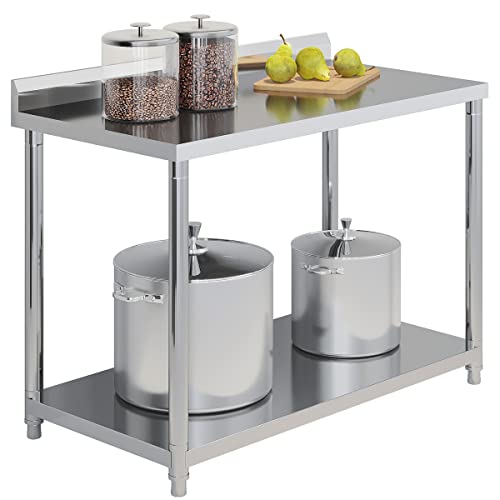 Stainless Steel Table for Prep & Work 39 x 25 Inches, Heavy Duty Commercial Work Table with Undershelf and Backsplash, Metal Prep Table for Outdoor, Indoor, Commercial Restaurant, Kitchen, Cafe, Hotel