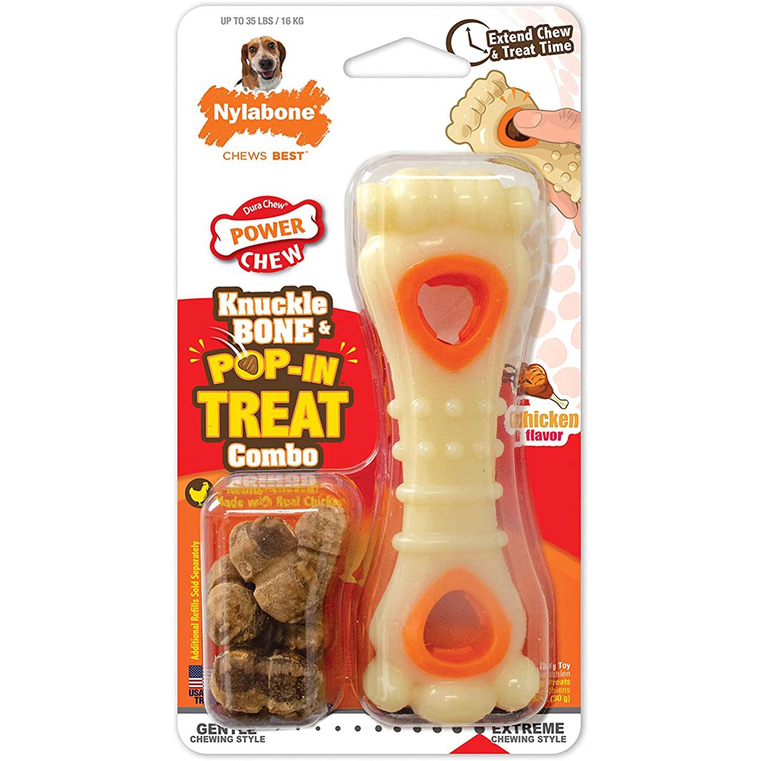 Nylabone Power Chew Knuckle Bone & Pop-In Treat Combo Chicken Toy - Pet Supplies online store