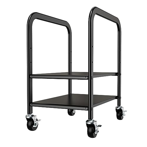Computer Tower Stand, 2-Tier Height Adjustable ATX-Case Desktop PC Stand Under Desk, Full Metal Rolling CPU Holder Cart with 360° Locking Wheels for Office Home (Black)