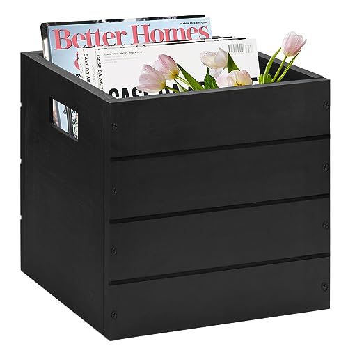 Y&ME YM Wood Storage Bins, Rustic Brown Decorative Wood Storage Box Wood Crates Container Cube Basket Bins Organizer for Home,Office,Closet,Shelf, 11” x 11” x 11”