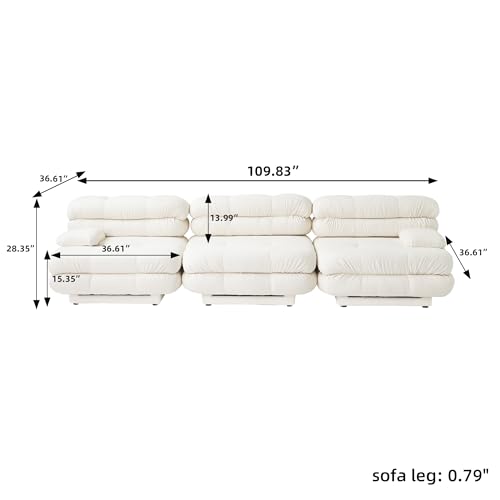 Modular Sectional Couch, 146'' L-Shaped Sofa Couch with Ottoman, Teddy Velvet 3-Seat Double Layer Cushion Sectional Couch, Minimalist Sofa for Living Room Apartment, Light Brown