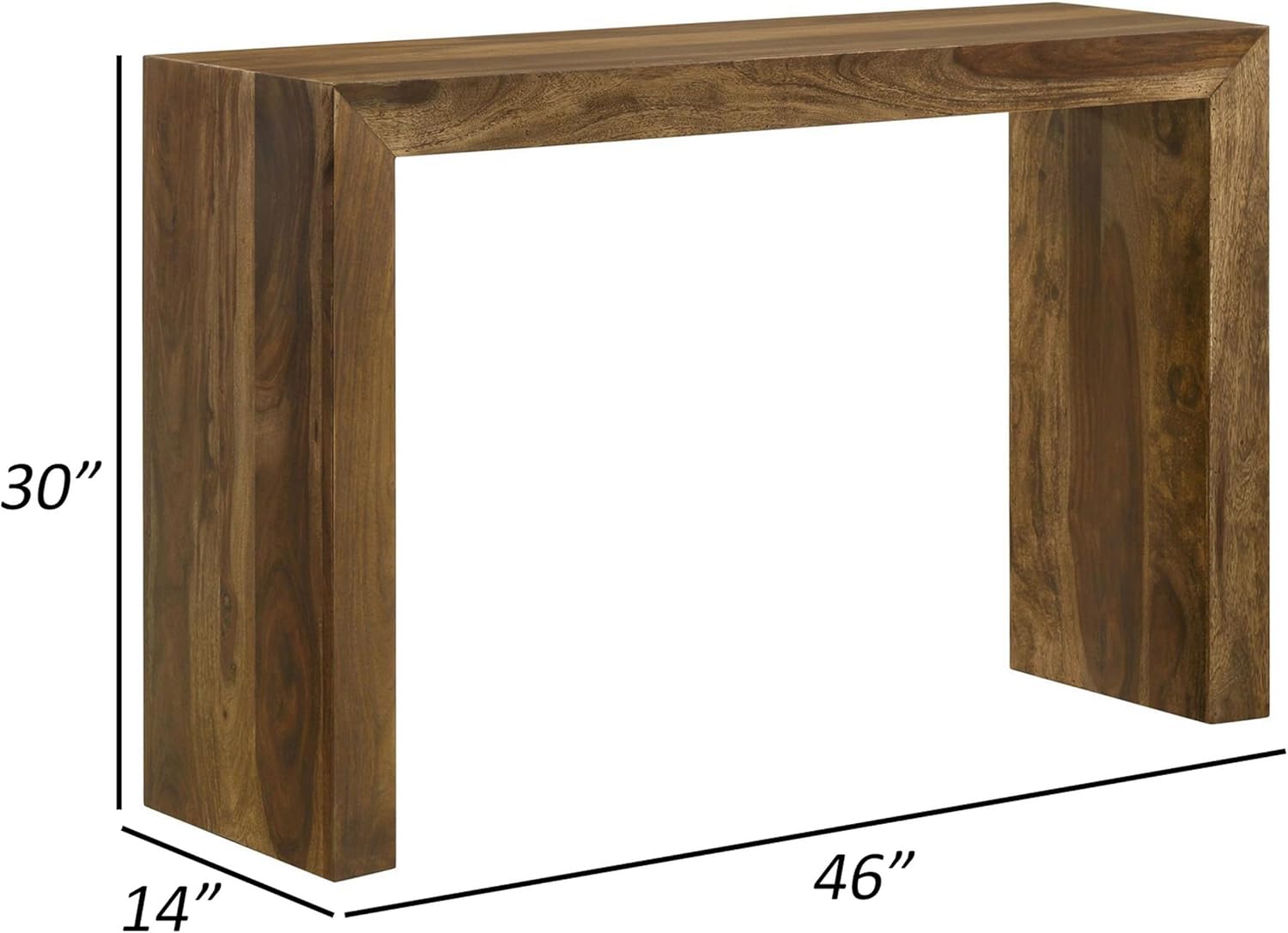 Benjara ODY 34 Inch Console Sofa Table, U Shaped, Sheesham Wood, Auburn Brown