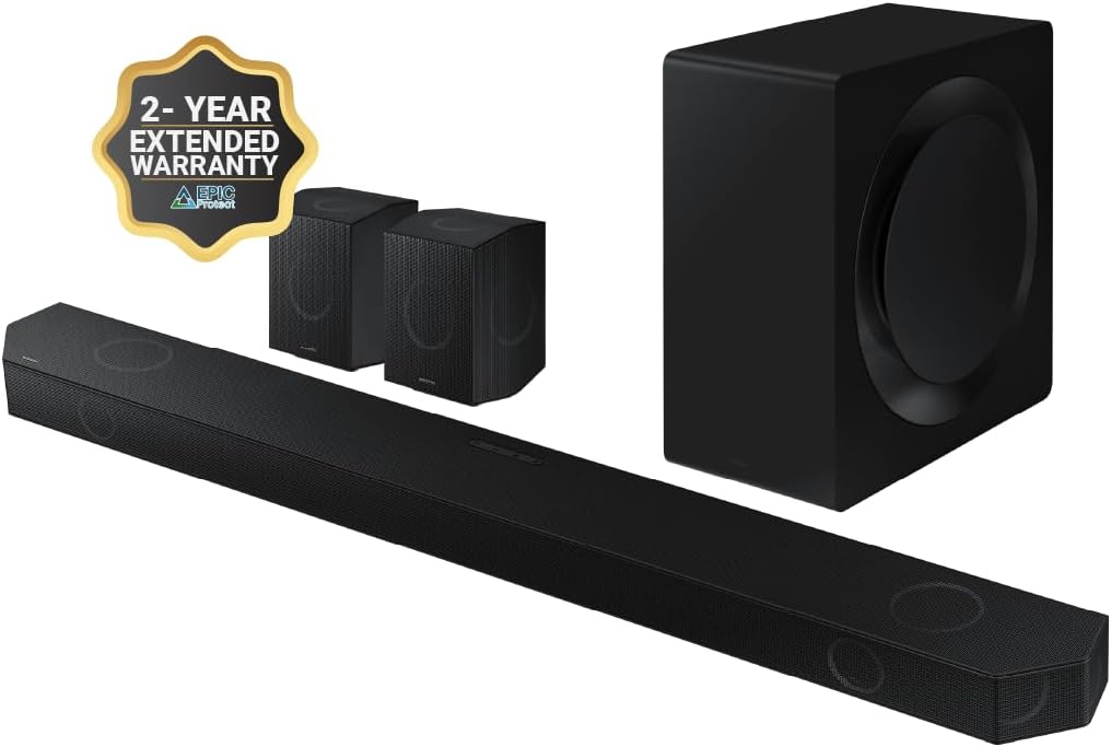 SAMSUNG Q990D 11.1.4ch Soundbar w/Wireless Dolby Atmos Audio, Rear Speaker Included HW-Q990D/ZA (Newest Model 2024) + Plus 2-Year Extended Warranty by Epic