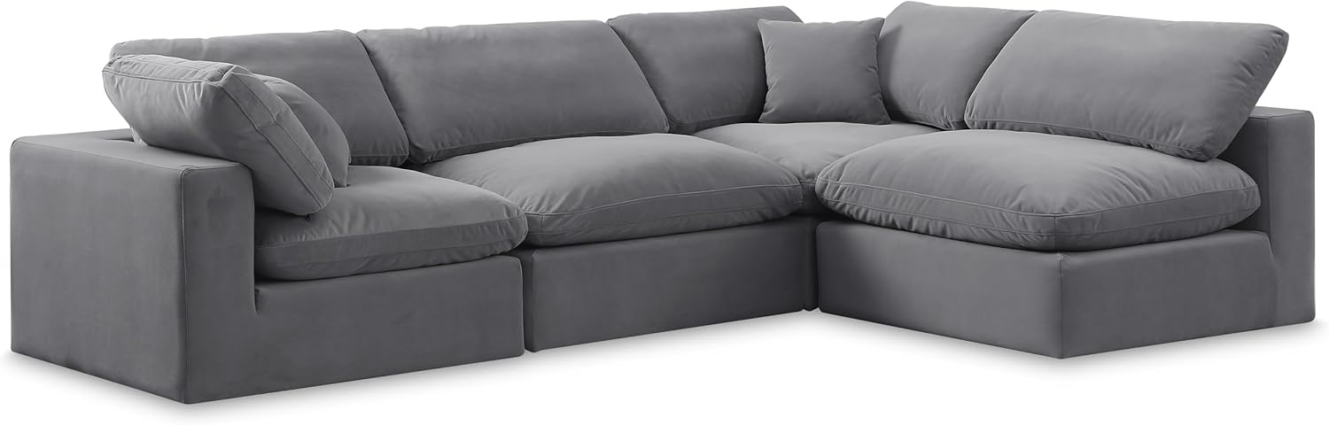 Meridian Furniture Comfy Collection Modern | Contemporary Upholstered Modular Sectional with Soft Velvet, Down Feather Cushions, 119