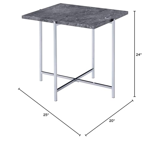 Contemporary Rectangular End Table with Faux Marble Top and Metal X Shape Base, 35lbs Weight Capacity, 25