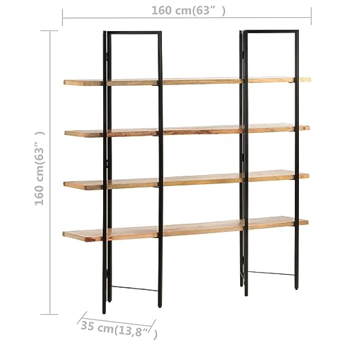 vidaXL Solid Mango Wood 4-Tier Bookshelf - Industrial Style Bookcase with Powder-Coated Iron Frame and Distinct Wood Grain - Easy Assembly