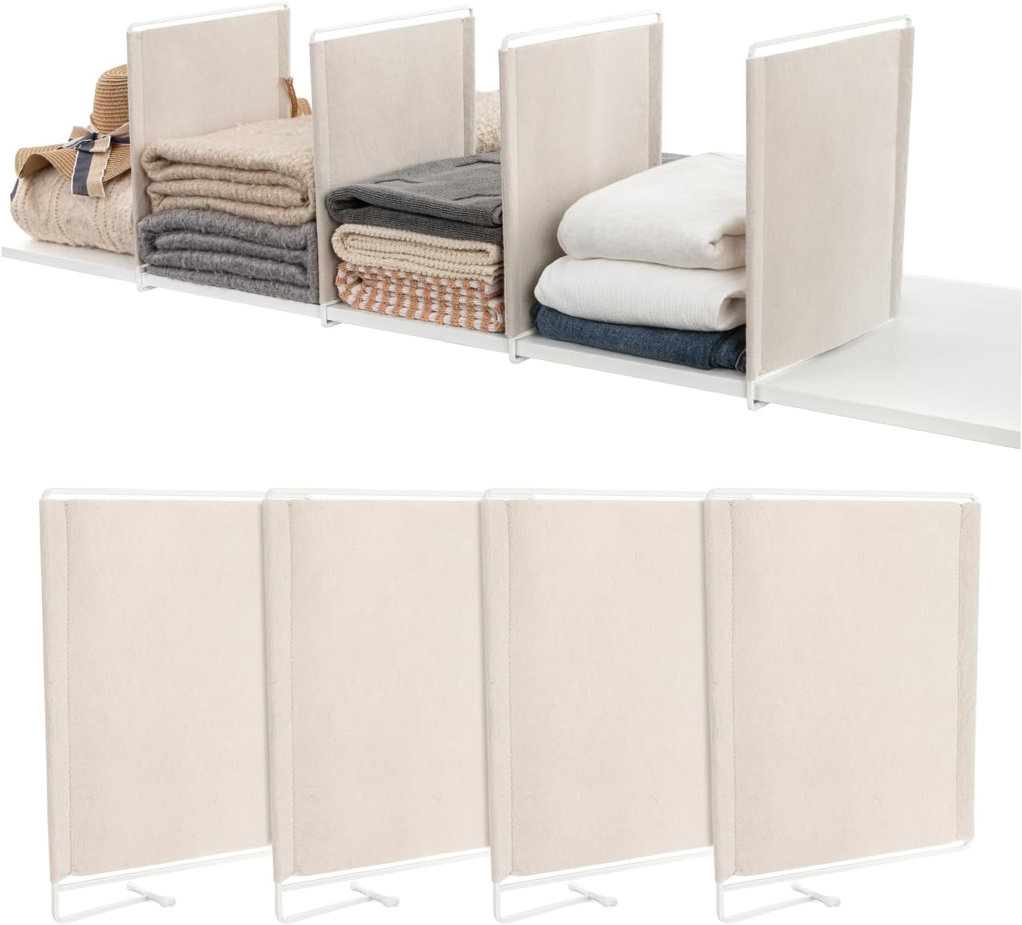 Maplefield [4-pack] Extra Deep Fabric Shelf Dividers - Sturdy Closet Organizer & Separator - Closet Shelf Dividers - Sweater Organizer for Closet - Ideal for Clothes, Towels, Books & More