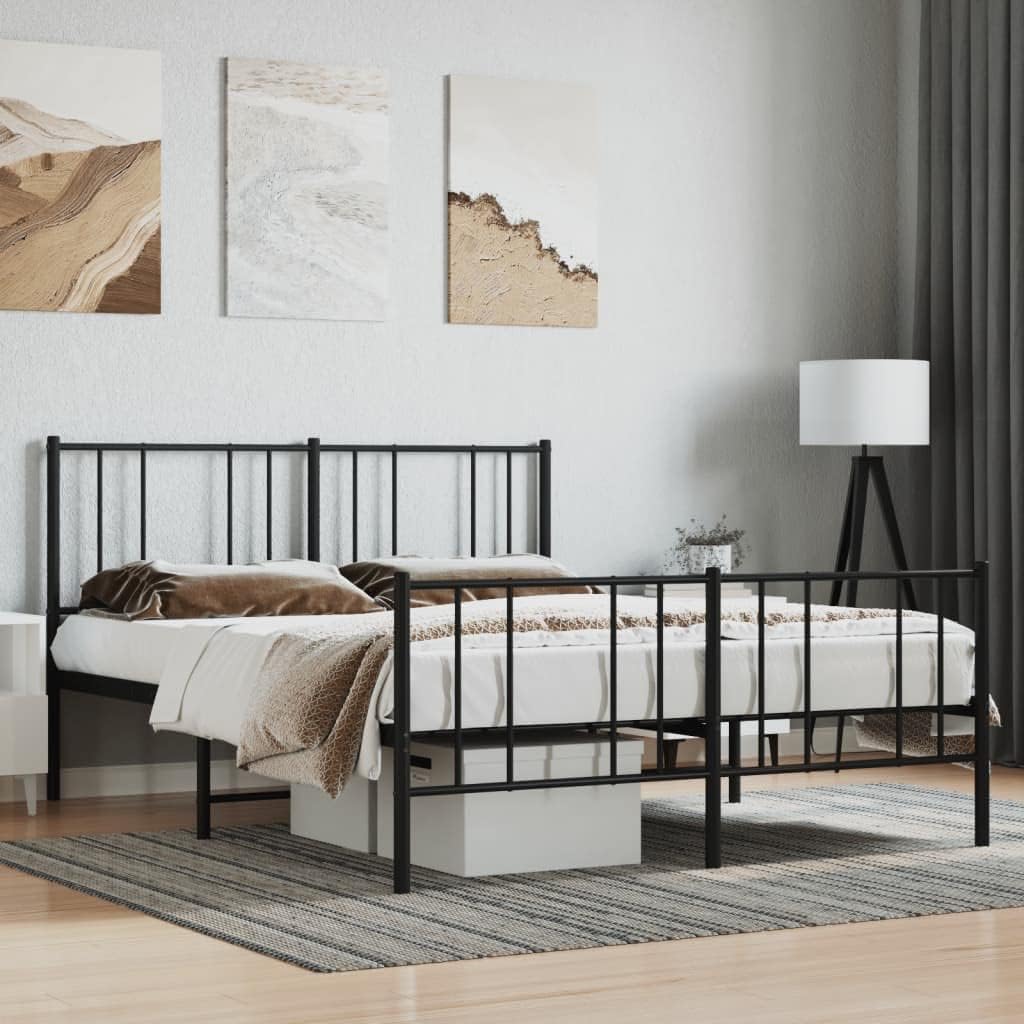 vidaXL Black Metal Bed Frame with Headboard and Footboard - Double Bed Size - Powder-Coated Steel Construction with Metal Slats - 10.2