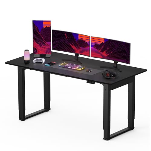 4 legs Standing Desk with Dual motor, large 63x30 inches electric adjustable height desk with splice board, stand up home office desk computer workstation,white