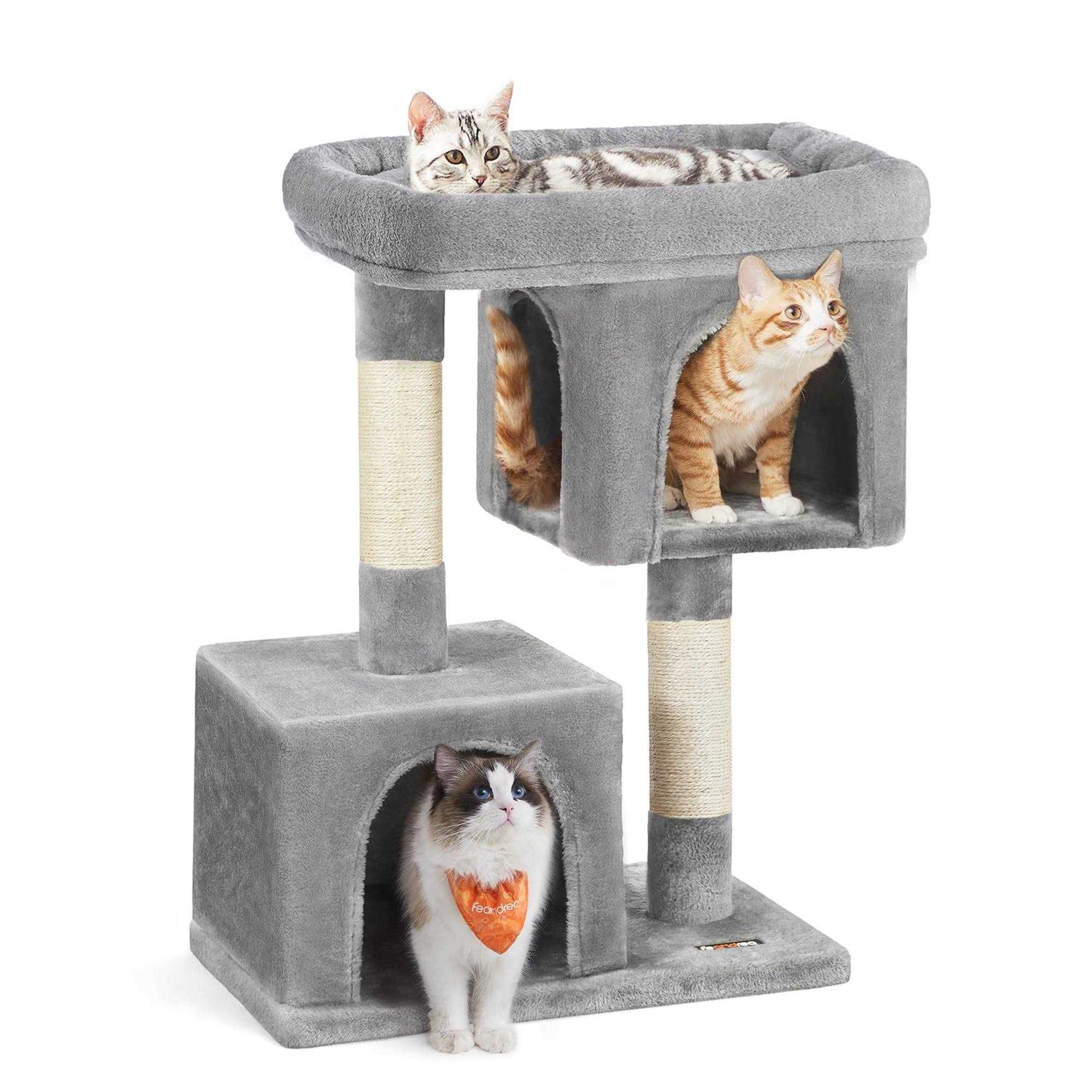 Feandrea Cat Tree with Sisal-Covered Scratching Posts and 2 Plush Condos Cat Furniture for Kittens - Pet Supplies online store