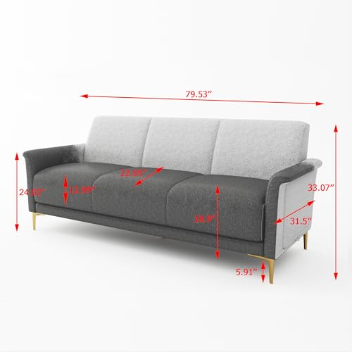 76 inch Colorful Sofa Couches for Living Room Comfy Upholstered 3-Seater Couch with Extra Deep Seats and Extra Thick Cushion Mid Century Love Seat for Bedroom Home Office, Green White