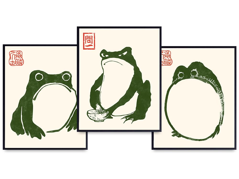 Japanese Frog Wall Art & Decor - Wabi Sabi Home Decor - Matsumoto Hoji Collage Gallery Wall Art Set - Japandi Home Decor Poster - Ukiyo-e Wall Art - Vintage Retro style Japan Wall Decor - Frog Decor