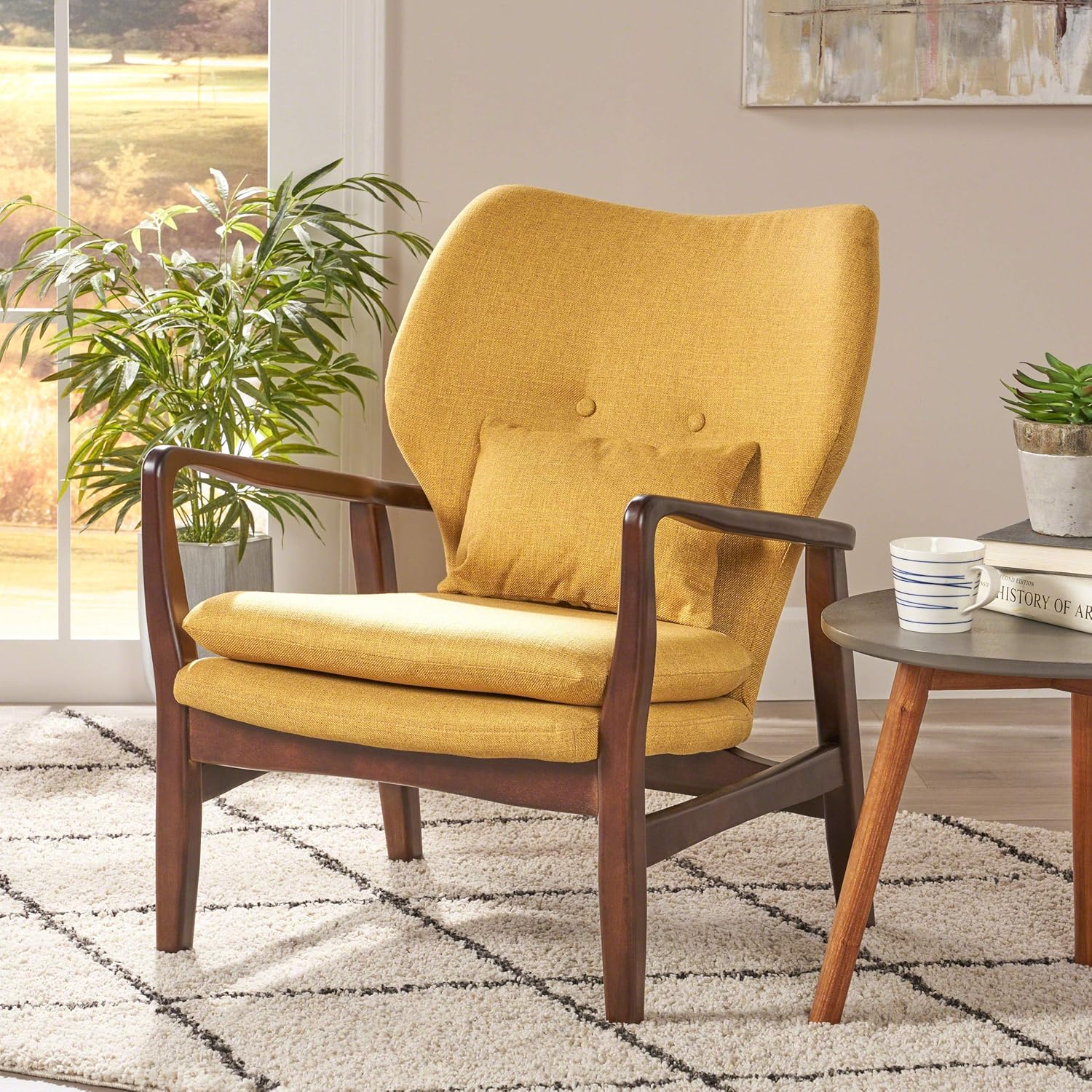 Christopher Knight Home Ventura Mid Century Modern Fabric Club Chair, Mustard, 31.25D x 26.25W x 32.75H Inch