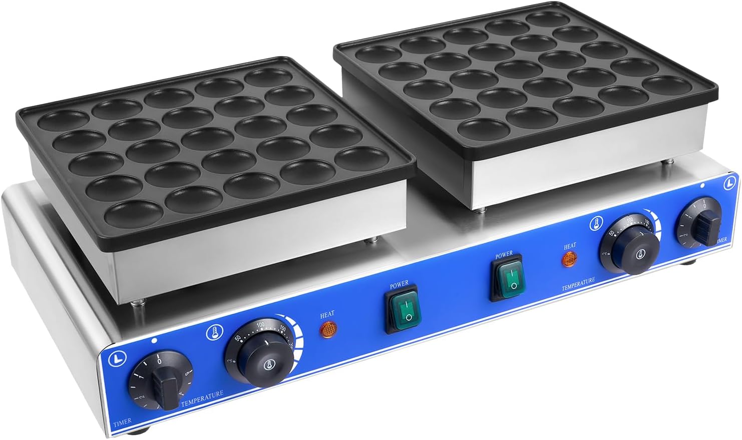 50PCS Mini Dutch Pancake Baker - 1700W Commercial Waffle Maker, Non-Stick, Dual Heads, Separate Controls & Timers, Portable 1.8 Inches Muffin Maker for Home and Restaurants