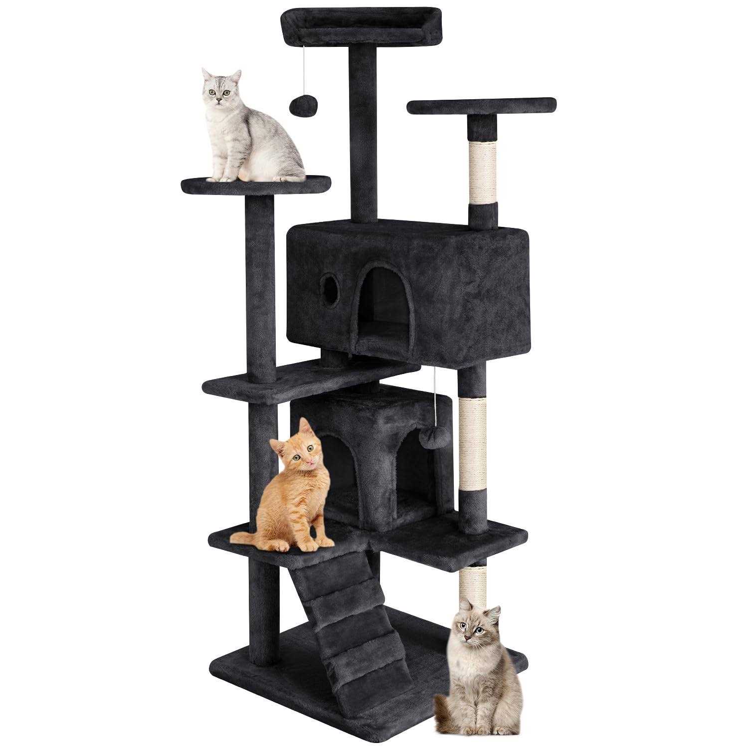 PayLessHere Cat Tree 54in Cat Tower with Cat Scratching Post,Multi-Level Cat Condo Stand House Furniture Kitty Activity Center with Furry Ball Toys - Pet Supplies online store