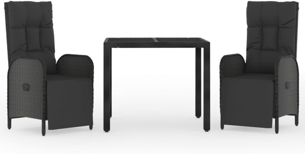 3 Piece Patio Dining Set, Outdoor Furniture Table and Chairs Set Conversation Patio Furniture Set Balcony Furniture Set Outdoor Chairs, with Cushions Black Poly Rattan