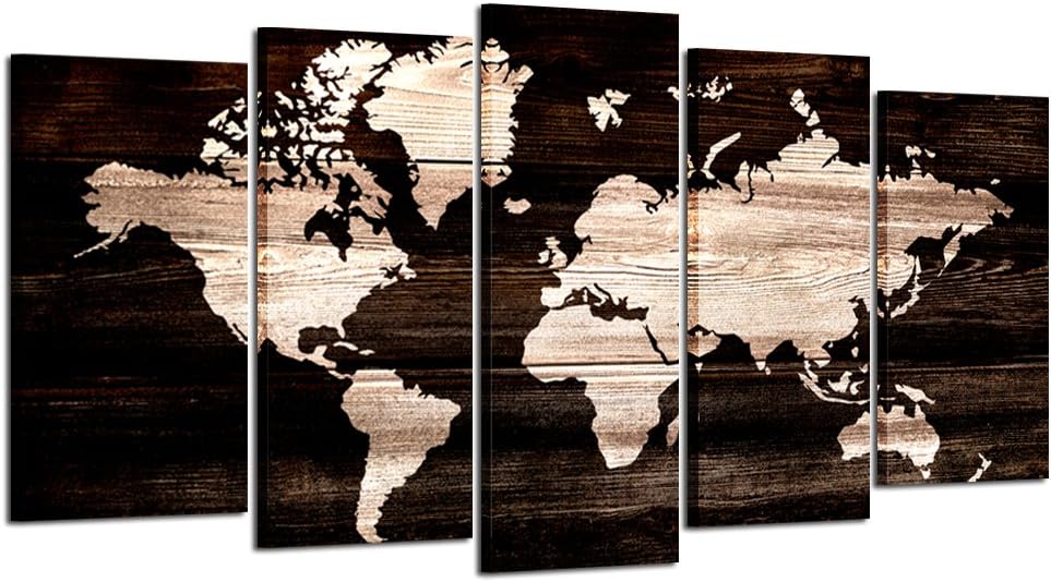 KREATIVE ARTS - Modern Abstract Wall Art World Map Canvas Painting Vintage Style Picture Prints for Living Room Home Decor Ready to Hang 5pcs/Set (Medium Size 40x24inch)