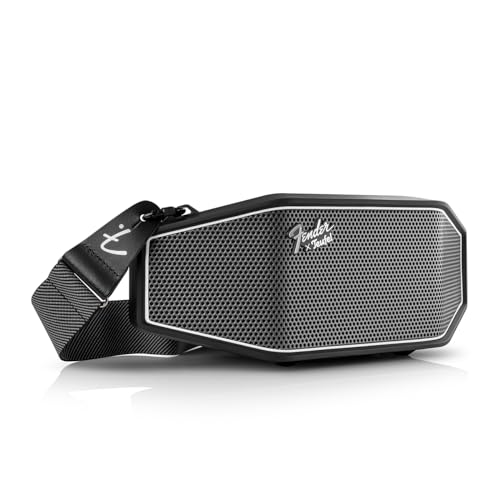Fender x Teufel ROCKSTER CROSS Portable Wireless Bluetooth Speaker – Rugged, Waterproof, 16 Hours of Battery, Powerful Stereo Sound, Subwoofer, Built-in Power Bank, Fender Guitar Strap (Black & Steel)