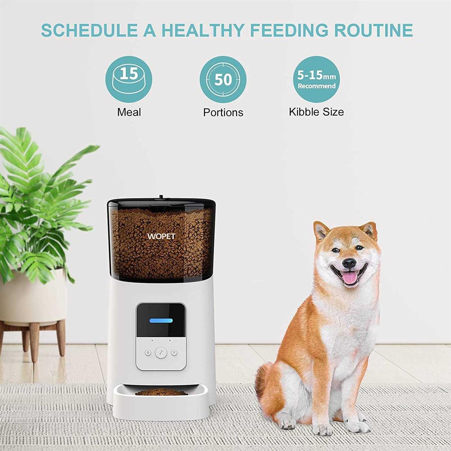 Wopet Automatic Dog Feeders, Wi-Fi Enabled Smart Cat Feeders, Cat Food Dispenser, Distribution Alarms and Voice Recorder Up to 15 Meals per Day - Pet Supplies online store