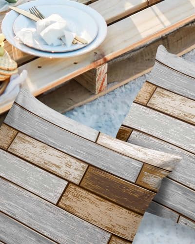 Farmhouse Blue Pink Grey Brown Waterproof Outdoor Pillow Covers, Decorative Pillow Cases, Country Vintage Wooden Lumbar Pillowcases Garden Throw Cushion Cases for Patio/Sofa 20