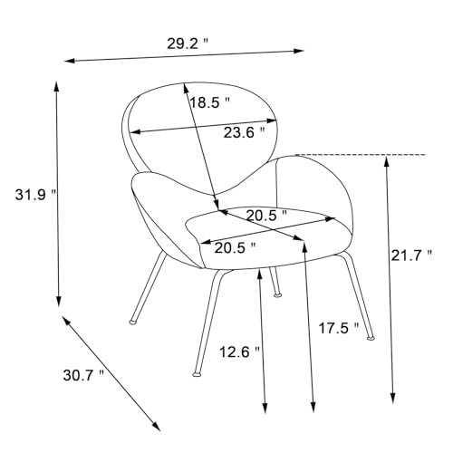 Accent Chair, Living Room Chairs Faux Fur Fabric, Modern Upholstered Sherpa Chair with Black Metal Legs, Accent Armchair with Backrest,Comfy Reading Chair for Bedroom,Relaxing,White