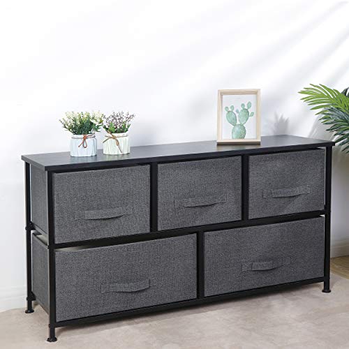 Dresser for Livingroom with 5 Drawers, Storage Organizer with Fabric Bins, Fabric Dresser, Chest of Drawers for Closet, Living Room, Hallway, Dormitory, Office, White