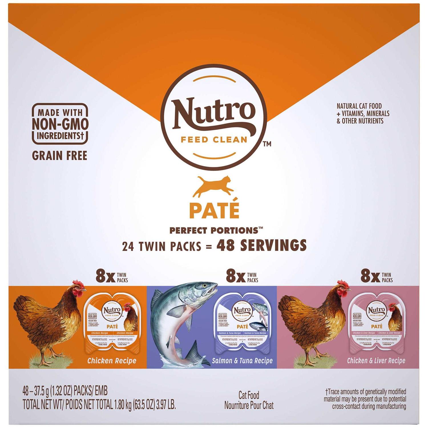 Nutro Perfect Portions Grain Free Chicken, Salmon & Tuna and Chicken & Liver Wet Cat Food Pate Variety Pack - Pet Supplies online store